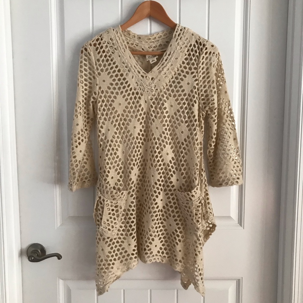 Sand & Spirit 🌾 Boho Nude Woven Net Cover Up